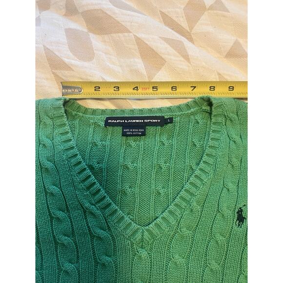 Ralph Lauren Sport Women Cable-knit Cotton V-neck Long Sleeve Sweater Jumper L - Picture 6 of 8
